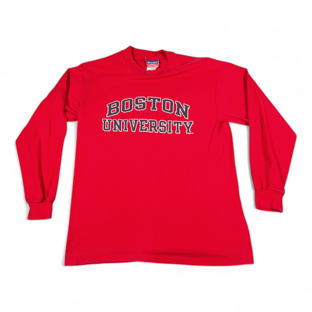 Vintage Boston University Shirt Adult MEDIUM Red Champion Spell Out NCAA 90s Y2K